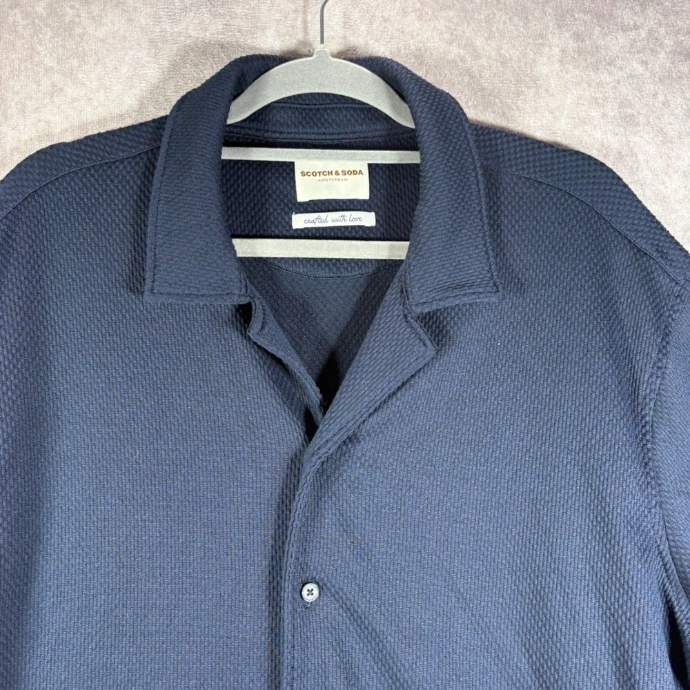 Scotch & Soda Camp Shirt Mens XL Navy Blue Textured Button Down Preppy Casual